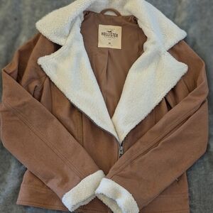 SOLD Hollister Women's Tan Teddy Jacket with Cream Lining